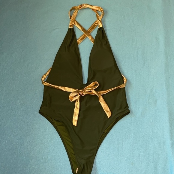 MERMAID SWIMWEAR deep V halter style low back high cut hips NEW size 2X - Picture 1 of 8